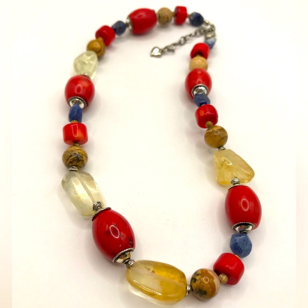 Cookie Lee Red Coral & Natural Stone Beaded Necklace